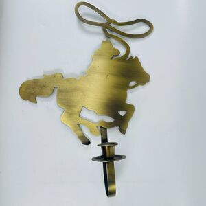 Vtg Brass Cowboy Roper Rodeo Wall Candle Sconce Holder 14.5" Western Decor Metal